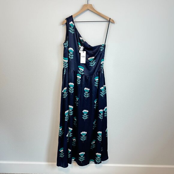 Ann Taylor Silk Navy Floral One Shoulder Dress - Picture 5 of 8